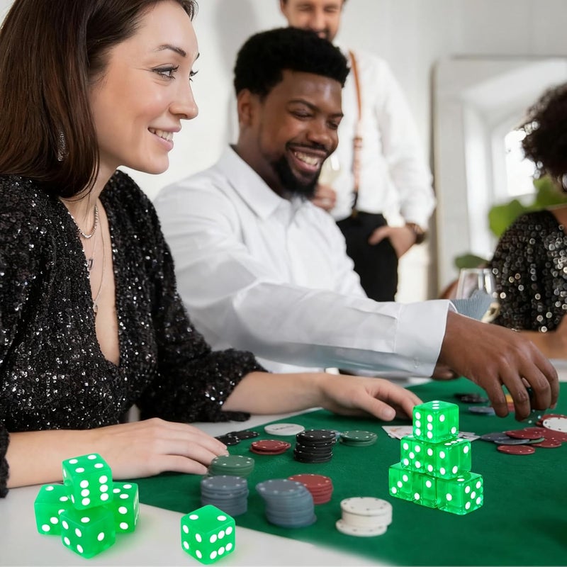 Abilat 12 Pieces 19mm Casino Dice Set Acrylic 6 Sided Game Dices Translucent Square Corner Dice for Casino Vegas Theme Birthday Party Supplies Table Games Board Games (Green) - Image 3